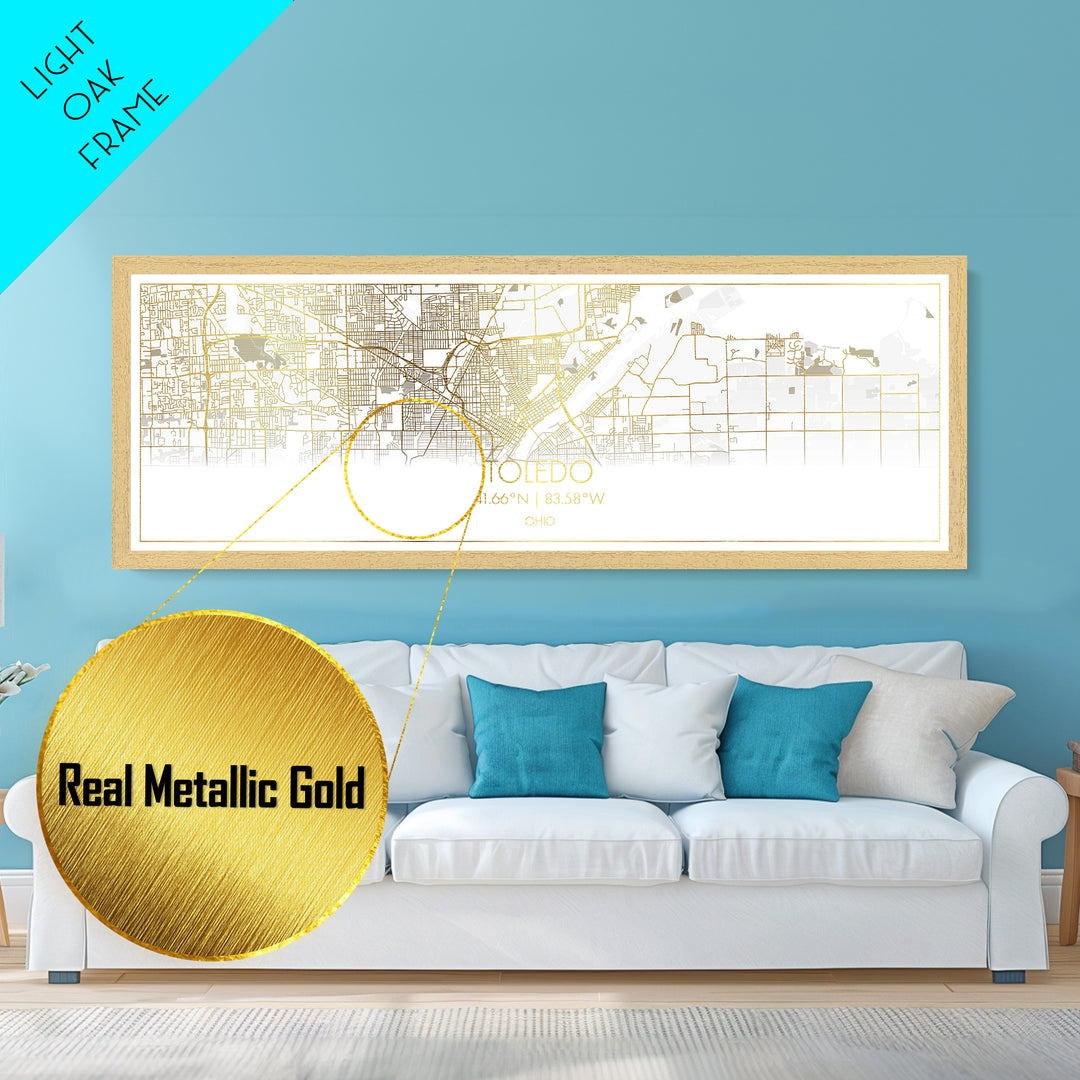 Toledo Ohio City Poster, Panoramic street map, black and gold, Metallic Gold Art, Metal Art, wood framed map, Modern Wall Art