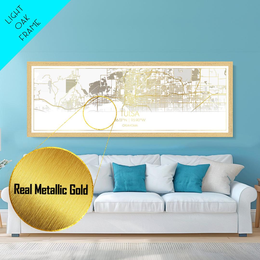 Tulsa Oklahoma City Poster, Panoramic street map, black and gold, Metallic Gold Art, Metal Art, wood framed map, Map Print Poster