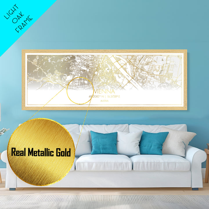 Vienna Austria City street map, Panoramic art, black and gold, Metallic Gold Print, Metal Art, real wood frames, Street Map Art, Wall Art