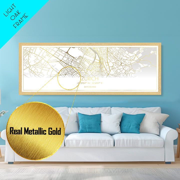 Zurich Switzerland City Poster, Panoramic street map, black and gold, Metallic Gold Art, Metal Art, wood framed map, Best Friend Gifts