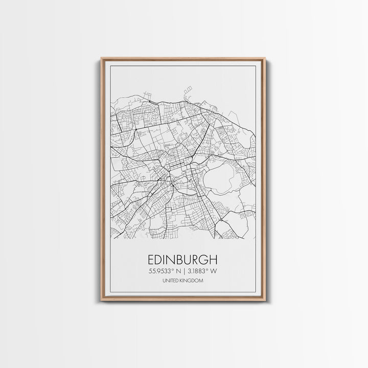 Edinburgh Street Map, United Kingdom Map, Europe City Map Art, Minimalist Art, Wall Art, Canvas Print, Travel Décor, Living Room Wall Art,