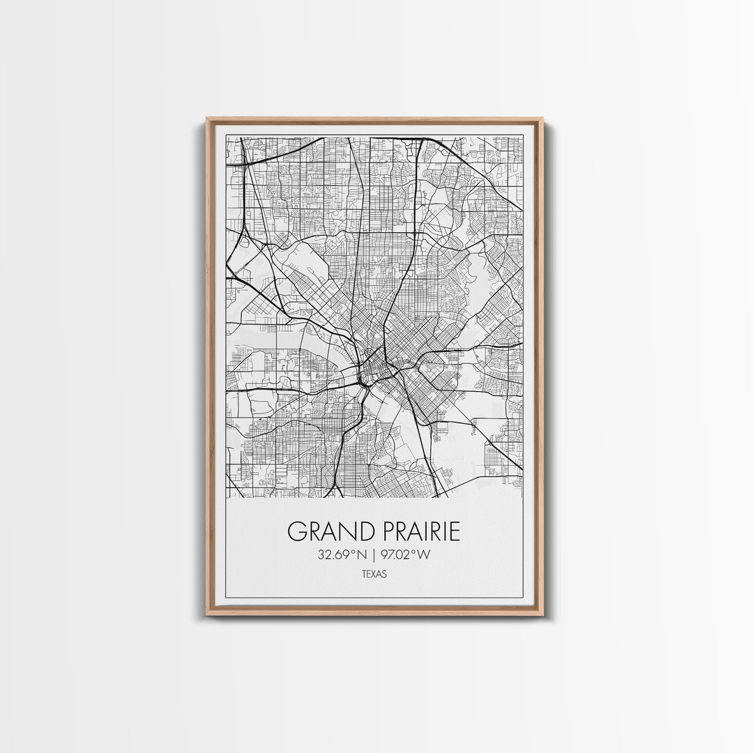 Grand Prairie Street Map, Texas Map, City Map Art, Minimalist Art, Wall Art, Canvas Print, Black And White, Travel Print, Anniversary Gift