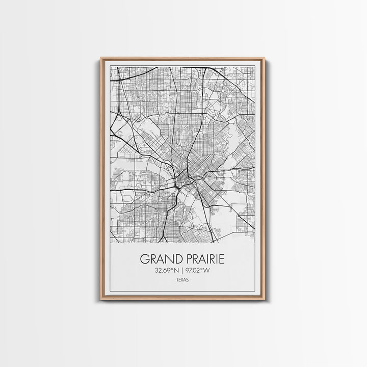 Grand Prairie Street Map, Texas Map, City Map Art, Minimalist Art, Wall Art, Canvas Print, Black And White, Travel Print, Anniversary Gift
