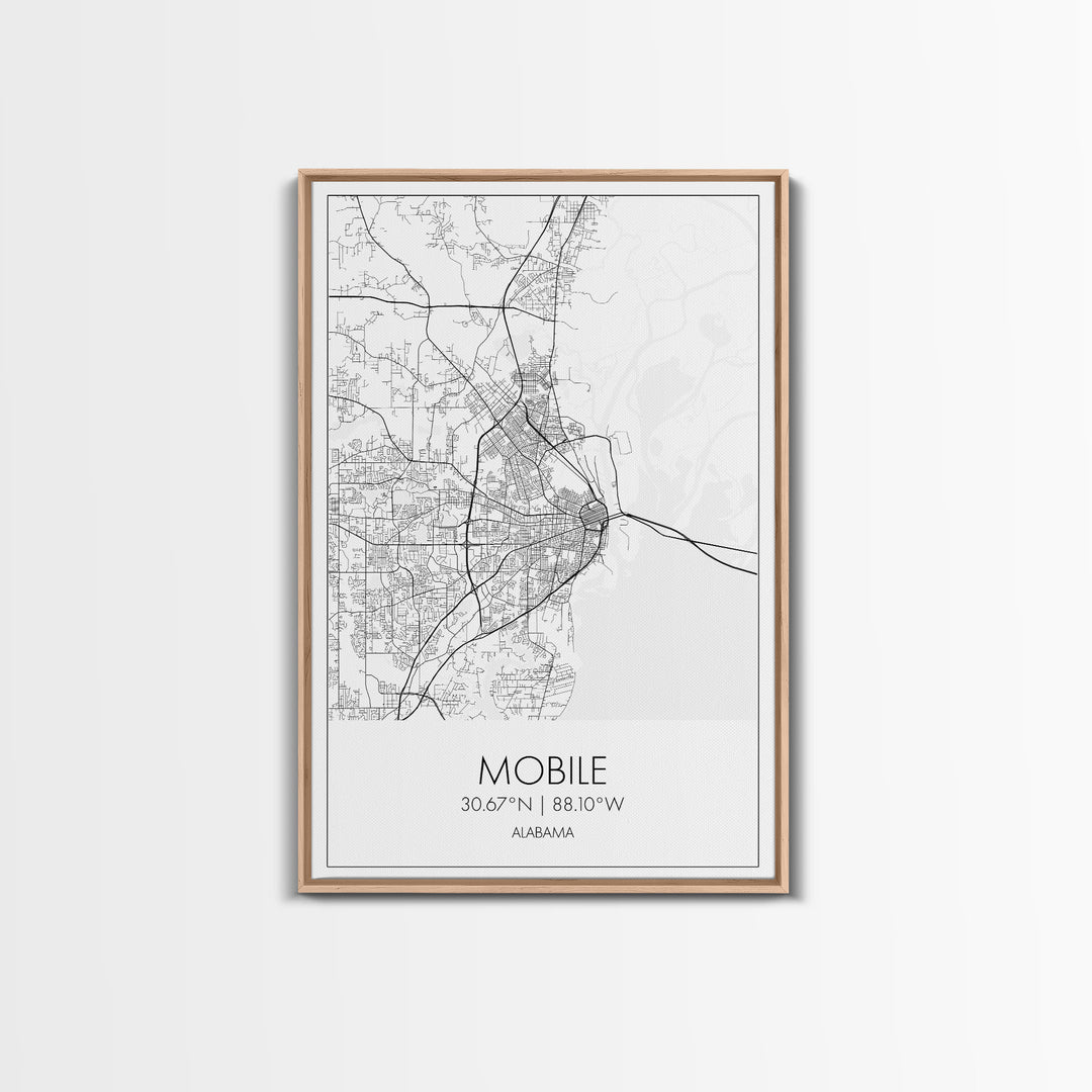 Mobile Street Map, Alabama Map, City Map Art, Modern Art, Wall Art, Canvas Print, Farmhouse Bedroom Art, Mother In Law Gift, Travel Art