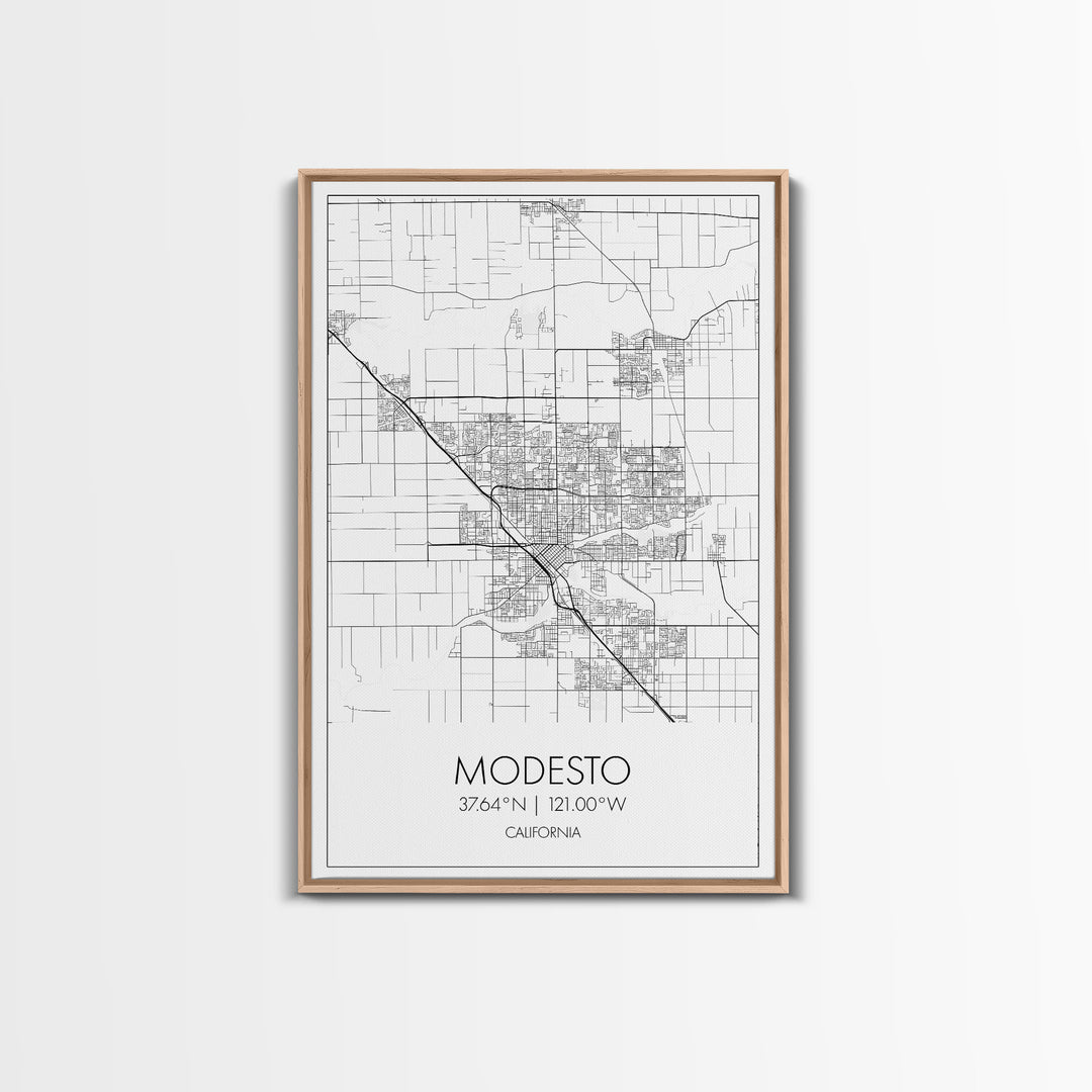 Modesto Street Map, California Map, City Map Art, Modern Art, Wall Art, Canvas Print, Home Décor Wall Art, Friendship Gift, Travel Wall Art