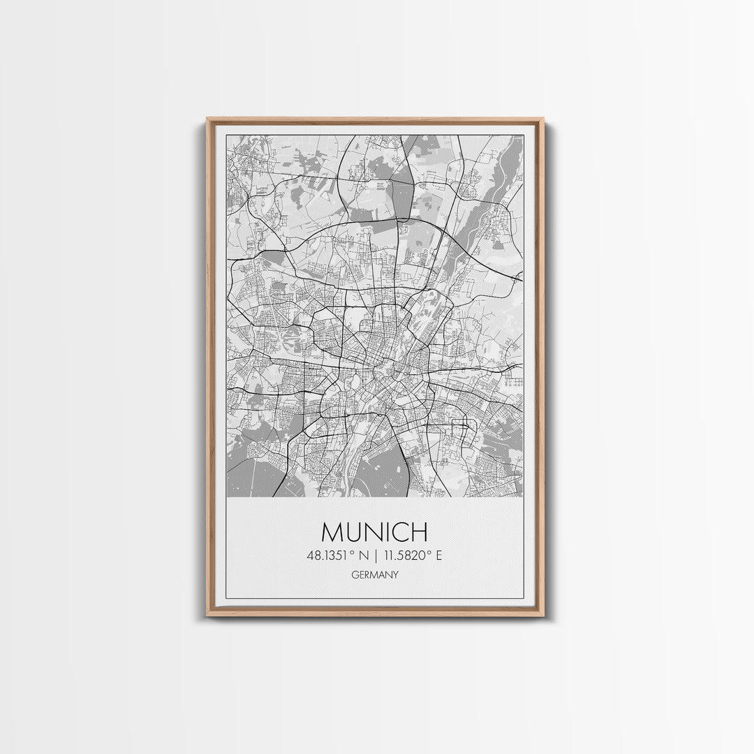 Munich Street Map, Germany Map, Europe City Map Art, Modern Art, Wall Art, Canvas Print, Dorm Wall Décor, Holiday Gift, Travel Wall Print