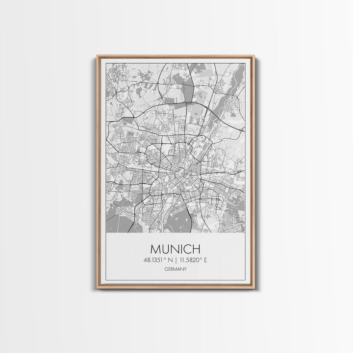 Munich Street Map, Germany Map, Europe City Map Art, Modern Art, Wall Art, Canvas Print, Dorm Wall Décor, Holiday Gift, Travel Wall Print