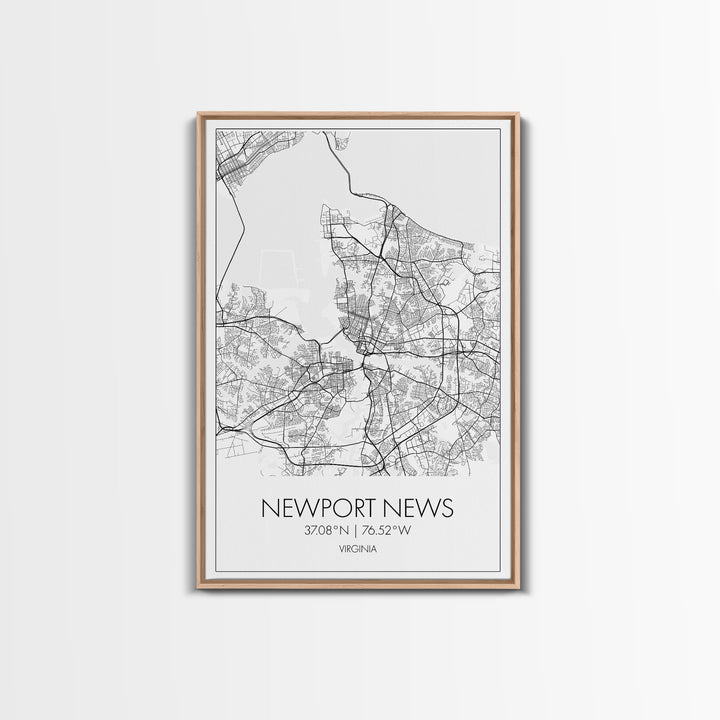 Newport News Street Map, Virginia Map, City Map Art, Modern Art, Wall Art, Canvas Print, Home Wall Décor, Girl Graduation Gift, Travel Art
