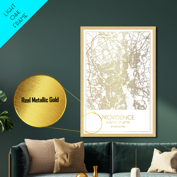 Providence Rhode Island City Poster, Metallic Gold Art, Metal Art, real wood frames, black and gold, Gold Street Map Art, Housewarming Gift