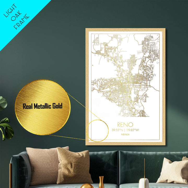 Reno Nevada City street map, Metallic Gold Print, Metal Art, wood framed map, black and gold, Street Map Wall Art, Closing Gift
