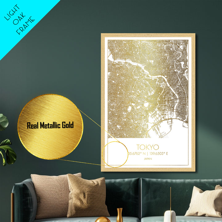 Tokyo Japan City Poster, Metallic Gold Art, Metal Art, real wood frames, black and gold, Gold Street Map Art, Modern Wall Art