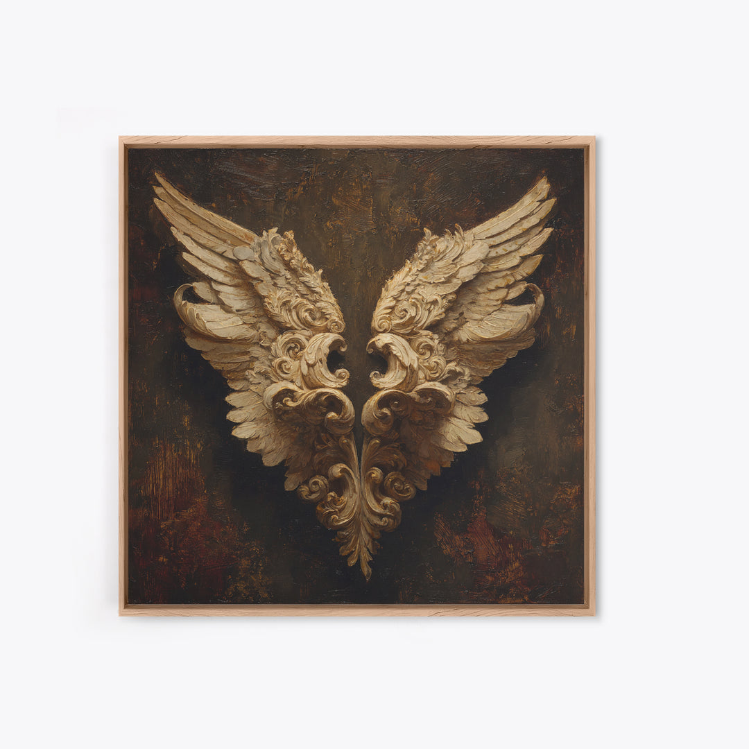 Angel Wings with Gold and Ivory Tones Canvas Print, Renaissanceinspired Art, Wall Art Print, Living Room Decor, Classic, REN-1x1-18