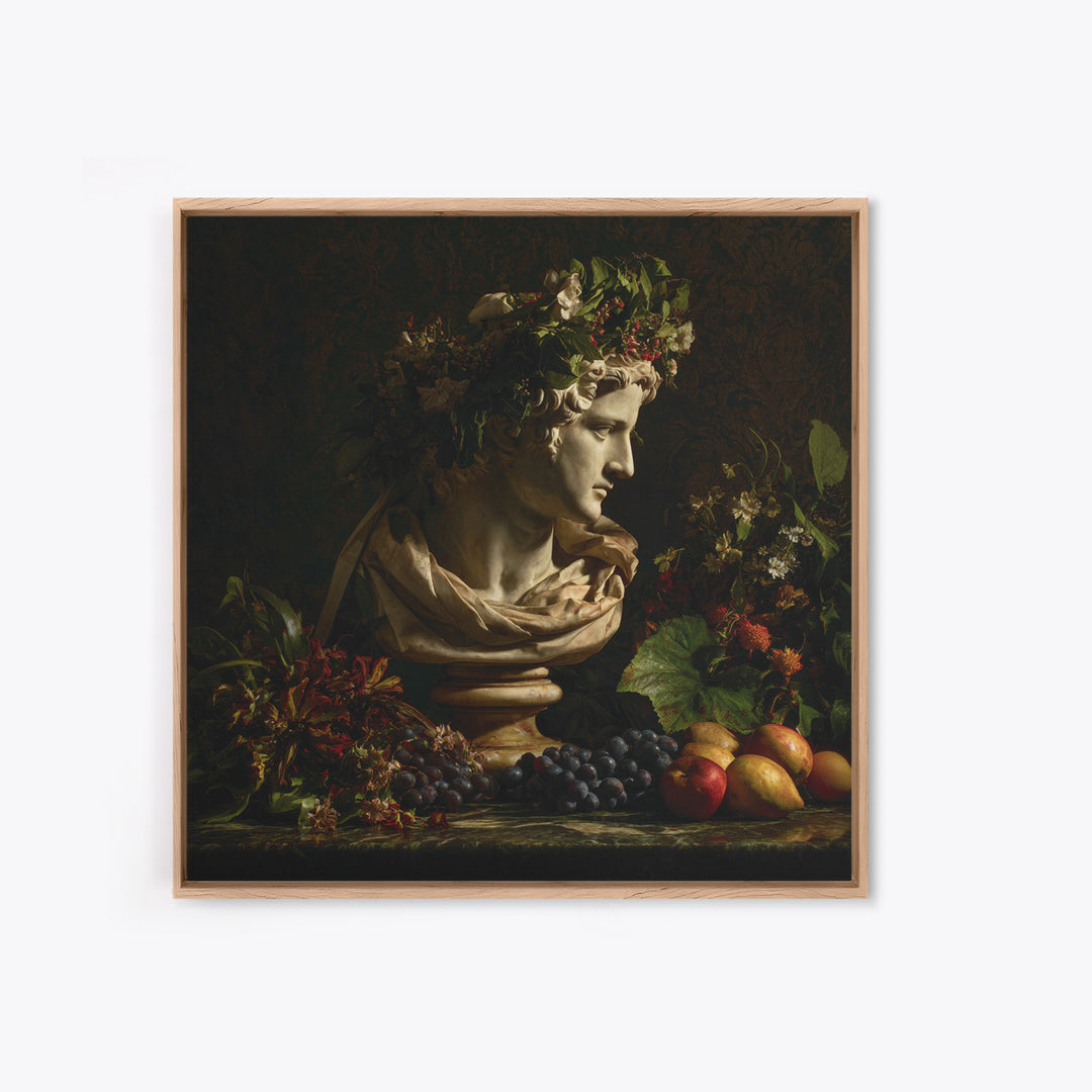 Floral Garland Surrounding a Classical Profile Canvas Print, Renaissanceinspired Art, Botanical Art, Living Room Decor, Classic, REN-1x1-46
