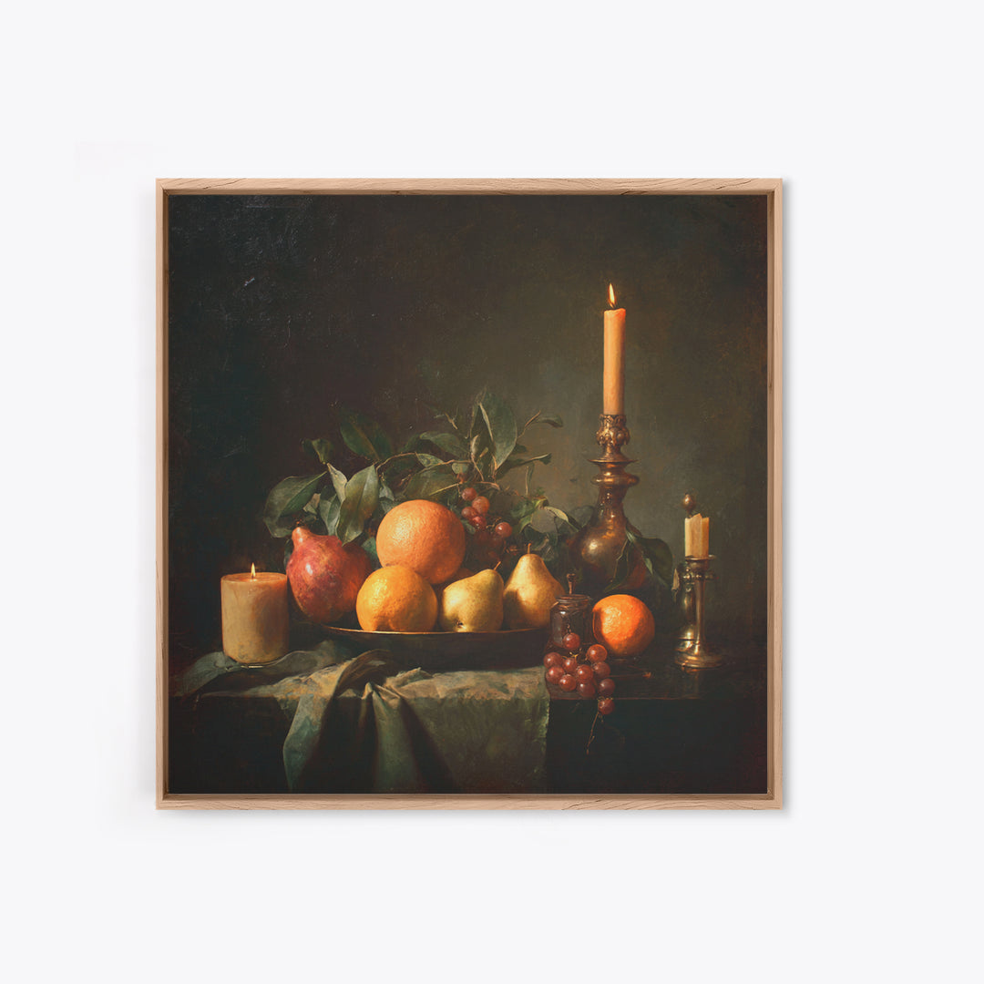 Oil Painted Fruit Still Life on Dark Canvas Print, Renaissanceinspired Art, Fantasy Decor, Living Room Decor, Classic, REN-1x1-51