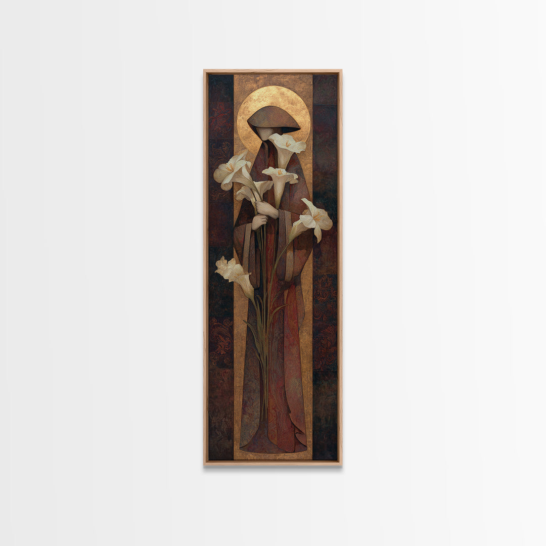 Saint Like Figure Holding White Lilies Canvas Print, Renaissanceinspired Art, Fine Art Print, Living Room Decor, Oil Painting, REN-1x3-25