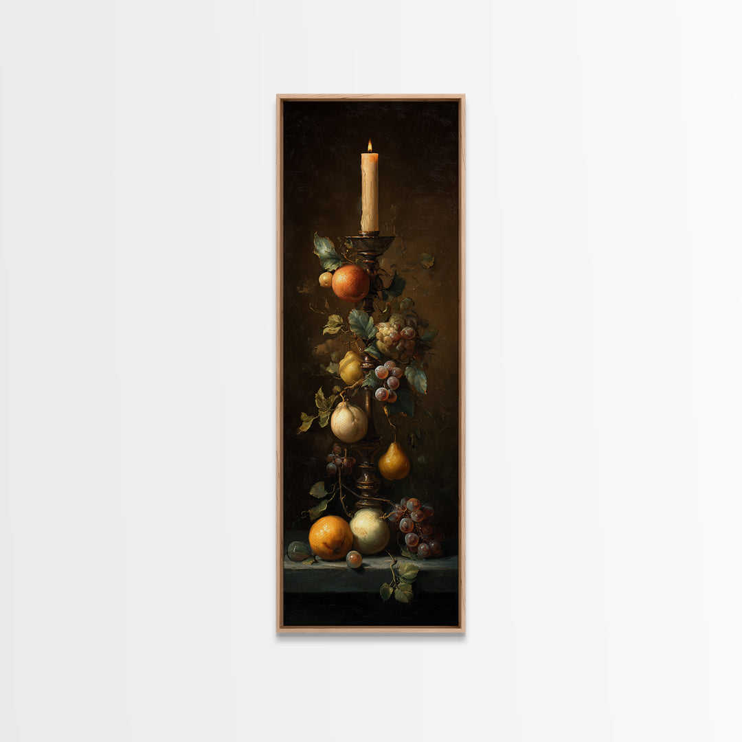 Oil Painted Fruit Still Life on Dark Canvas Print, Renaissanceinspired Art, Gallery Decor, Living Room Decor, Fine Art, Classic, REN-1x3-39