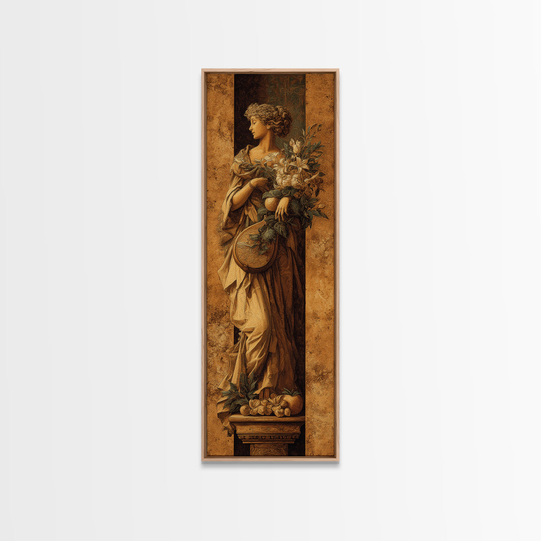 Renaissance Style Musician with Lute Framed Canvas Print, Renaissanceinspired Art, Floral Print, Living Room Decor, Classic, REN-1x3-4