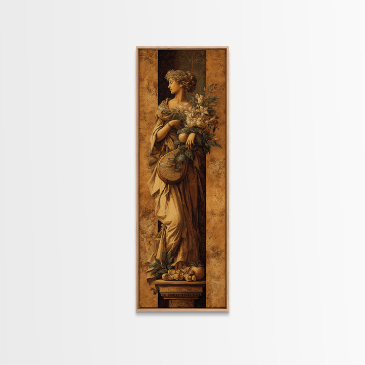Renaissance Style Musician with Lute Framed Canvas Print, Renaissanceinspired Art, Floral Print, Living Room Decor, Classic, REN-1x3-4