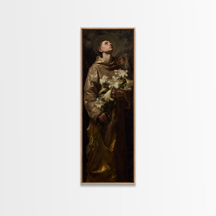 Saint Like Figure Holding White Lilies Canvas Print, Renaissanceinspired Art, Dog Portraits, Living Room Decor, Classic, REN-1x3-49