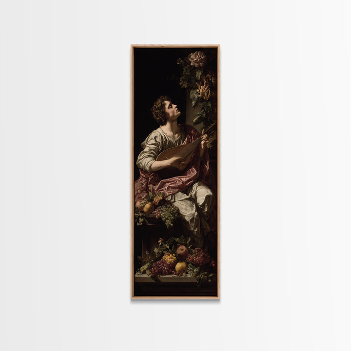 Renaissance Style Musician with Lute Framed Canvas Print, Renaissanceinspired Art, Classic Art, Living Room Decor, Classic, REN-1x3-52