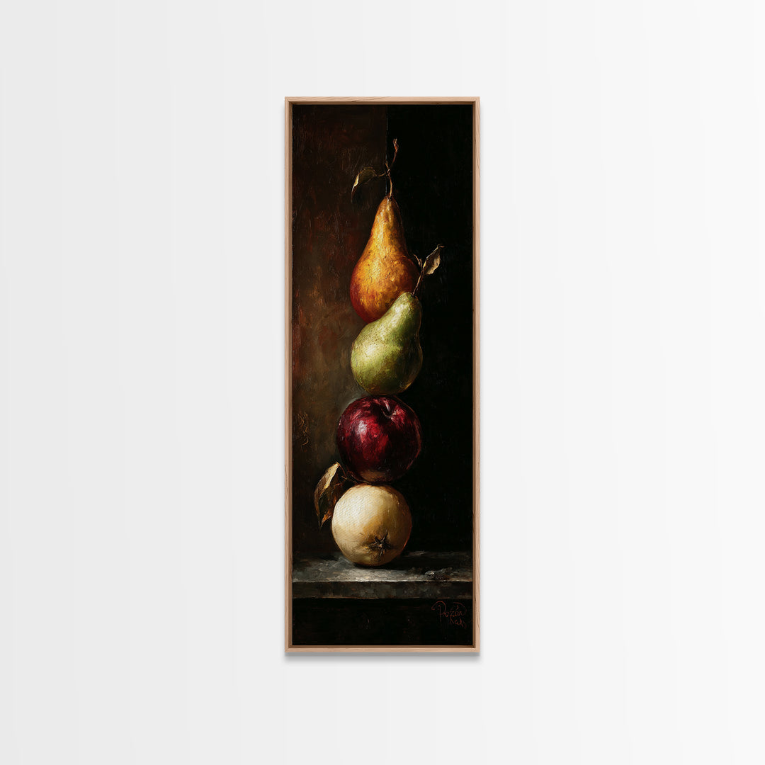Oil Painted Fruit Still Life on Dark Canvas Print, Renaissanceinspired Art, Living Room Decor, Oil Painting, Classic, REN-1x3-63