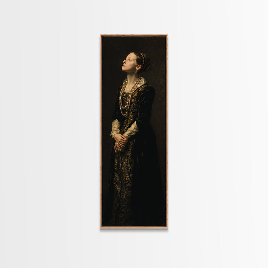Portrait with Pearl Necklace and Velvet Dress Canvas Print, Renaissanceinspired Art, Art Print, Living Room Decor, Classic, REN-1x3-72