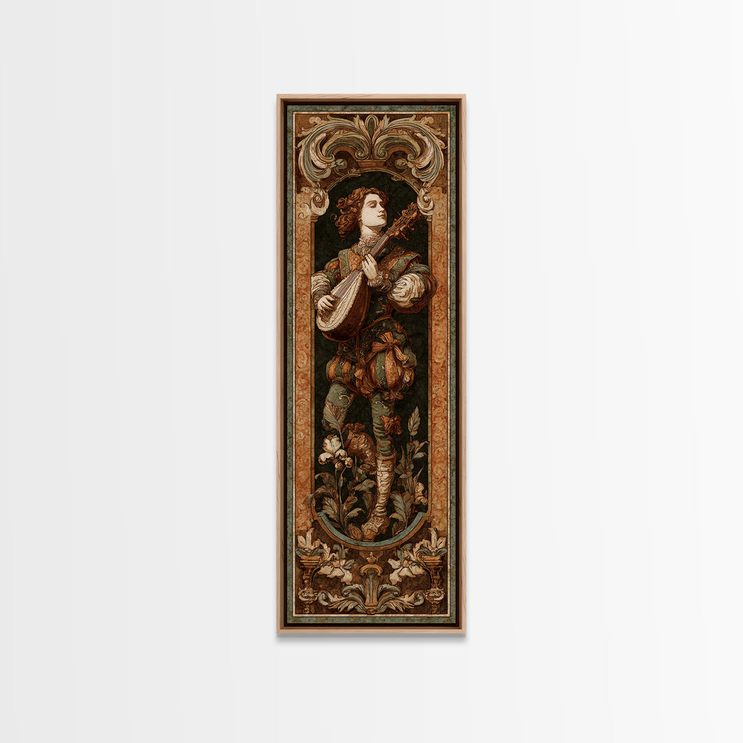 Renaissance Style Musician with Lute Framed Canvas Print, Renaissanceinspired Art, Room Decor, Living Room Decor, Oil Painting, REN-1x3-76