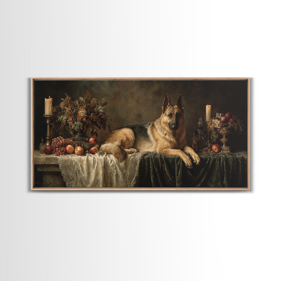 Noble Dog Portrait Framed Canvas Print, Renaissanceinspired Art, Neutral Decor, Living Room Decor, Oil Painting, Classic, REN-2x1-16