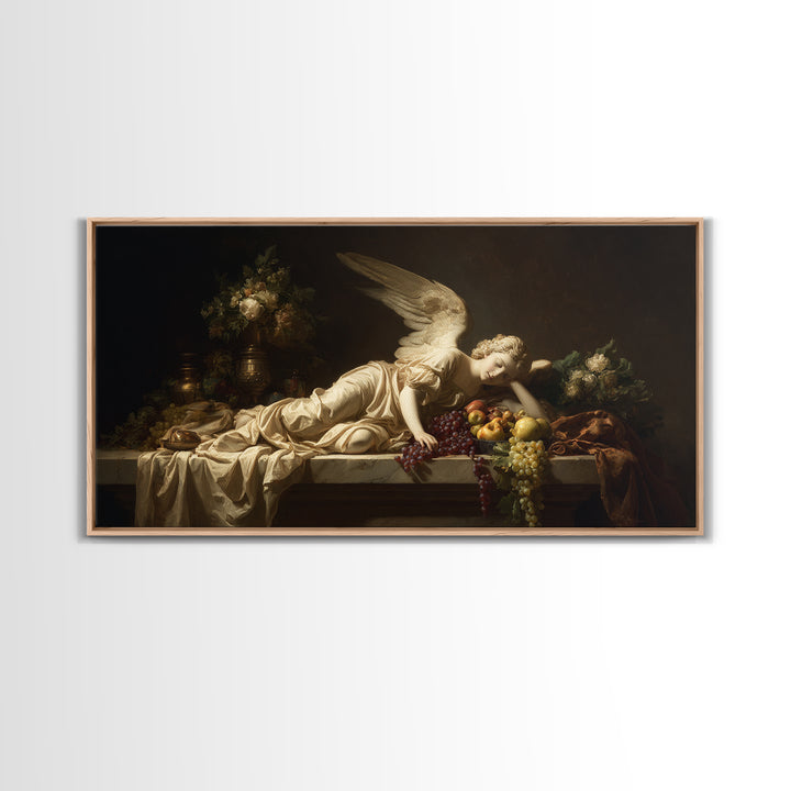Classical Angel Study Canvas Print, Renaissanceinspired Art, Floral Painting, Living Room Decor, Fine Art, Classic, Art Print, REN-2x1-22