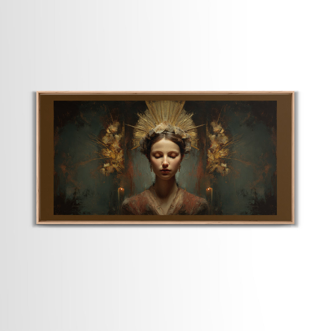 Gold Halo Portrait Canvas Print, Renaissanceinspired Art, Luxury Decor, Living Room Decor, Fine Art, Classic, Printable Art, REN-2x1-73