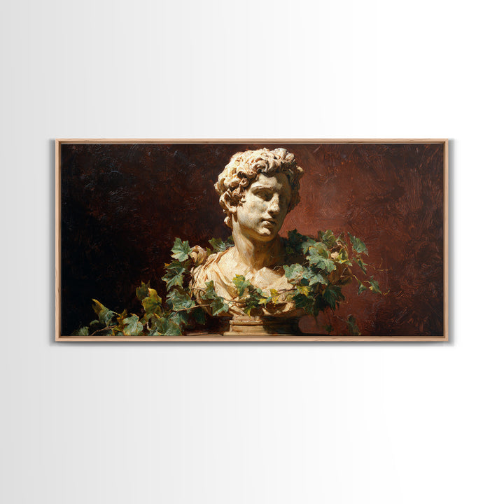 Classical Statue Bust Covered Framed Canvas Print, Renaissanceinspired Art, Botanical Art, Living Room Decor, Fine Art, Classic, REN-2x1-87