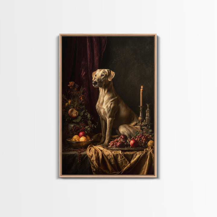 Noble Dog Portrait Framed Canvas Print, Renaissanceinspired Art, Cat Painting, Living Room Decor, Oil Painting, Classic, REN-2x3-100