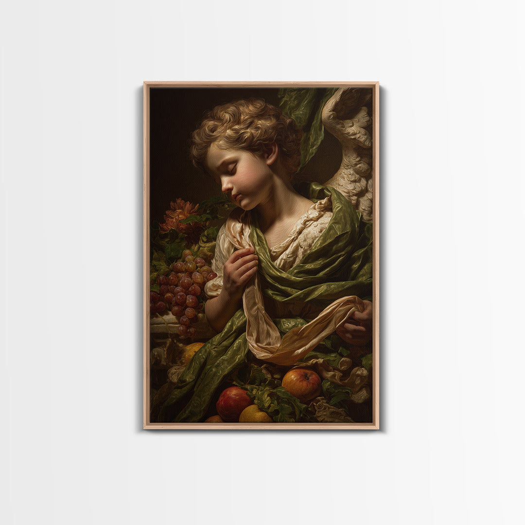 Cherub Holding a Ribbon Among Clouds Canvas Print, Renaissanceinspired Art, Elegant Home Decor, Living Room Decor, Oil Painting, REN-2x3-14