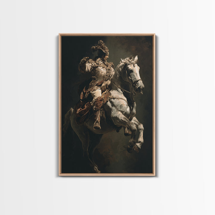 Classical Horse and Rider Framed Canvas Print, Renaissanceinspired Art, Modern Decor, Living Room Decor, Abstract Art, Classic, REN-2x3-17