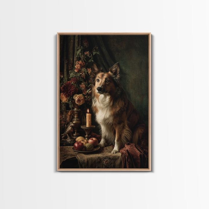 Noble Dog Portrait Framed Canvas Print, Renaissanceinspired Art, Cat Painting, Living Room Decor, Classic, Gallery Decor, REN-2x3-4