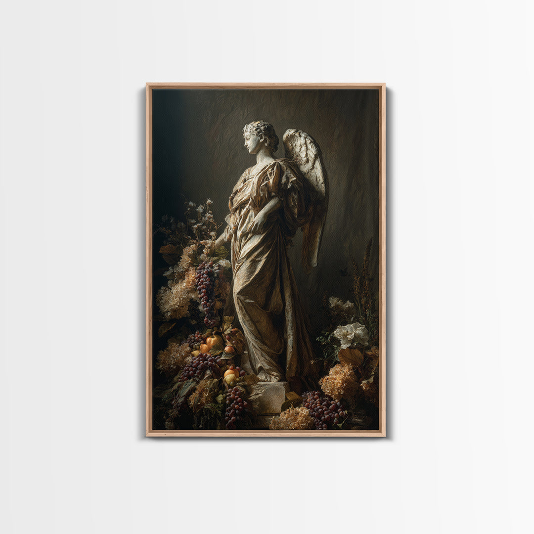 Angel Wings with Gold and Ivory Tones Canvas Print, Renaissanceinspired Art, Boho Decor, Living Room Decor, Classic, Cat Art, REN-2x3-74