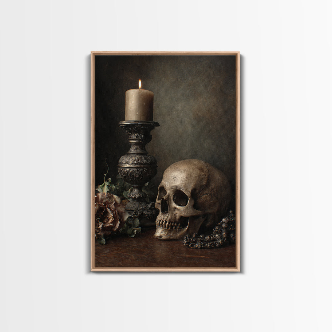 Old Master Skull and Candle Still Life Framed Canvas Print, Renaissanceinspired Art, Room Decor, Living Room Decor, Classic, REN-2x3-90