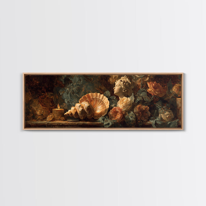 Venus Inspired Figure with Seashell and Roses Canvas Print, Renaissanceinspired Art, Romantic Art, Living Room Decor, Classic, REN-3x1-20
