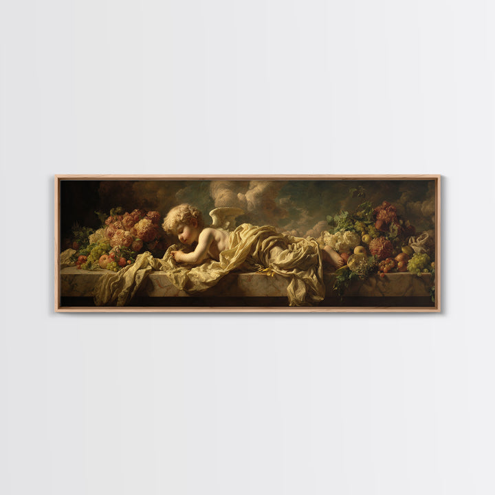 Cherub Holding a Ribbon Among Clouds Canvas Print, Renaissanceinspired Art, Elegant Home Decor, Living Room Decor, Abstract Art, REN-3x1-22