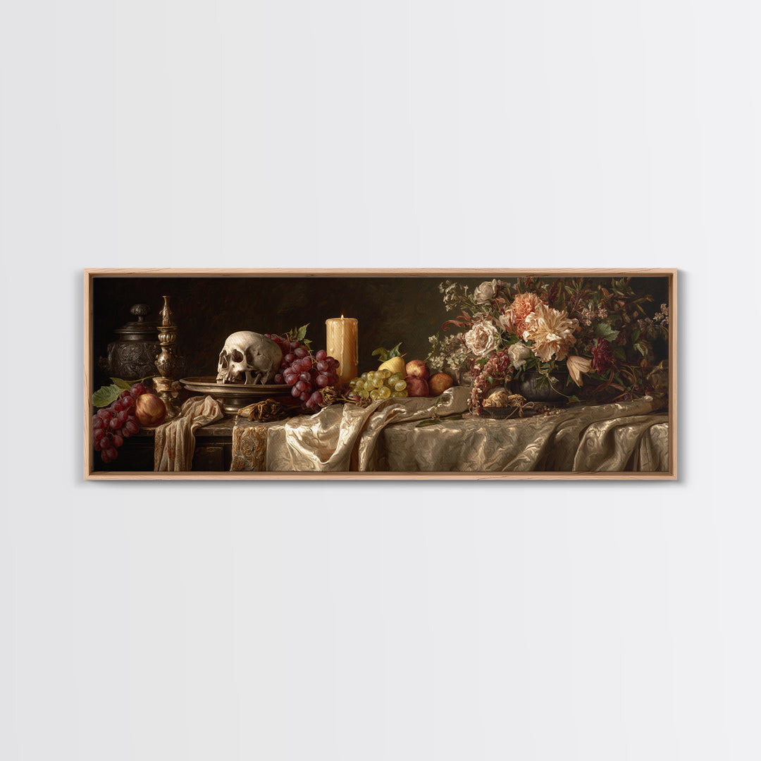 Old Master Skull and Candle Still Life Canvas Print, Renaissanceinspired Art, Digital Art, Living Room Decor, Watercolor Art, REN-3x1-26