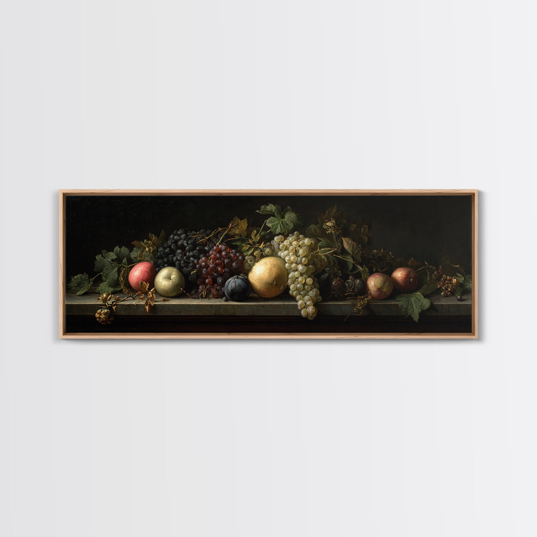 Oil Painted Fruit Still Life on Dark Canvas Print, Renaissanceinspired Art, Art Print, Living Room Decor, Fine Art, Classic, REN-3x1-43