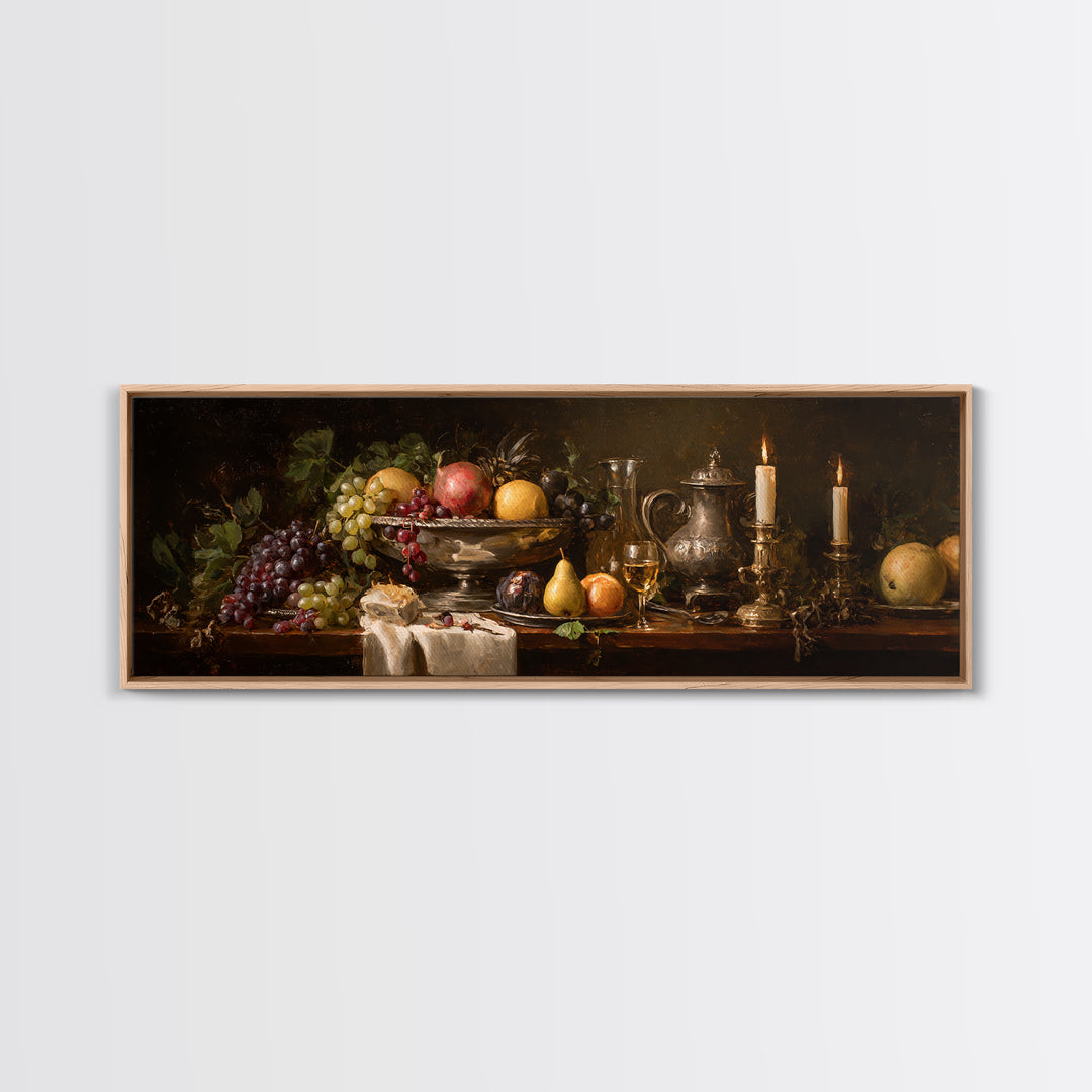 Oil Painted Fruit Still Life on Dark Framed Canvas Print, Renaissanceinspired Art, Wall Art, Living Room Decor, Abstract Art, REN-3x1-67