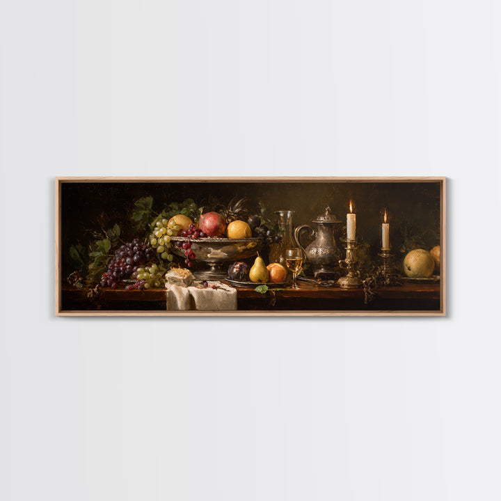 Oil Painted Fruit Still Life on Dark Framed Canvas Print, Renaissanceinspired Art, Wall Art, Living Room Decor, Abstract Art, REN-3x1-67