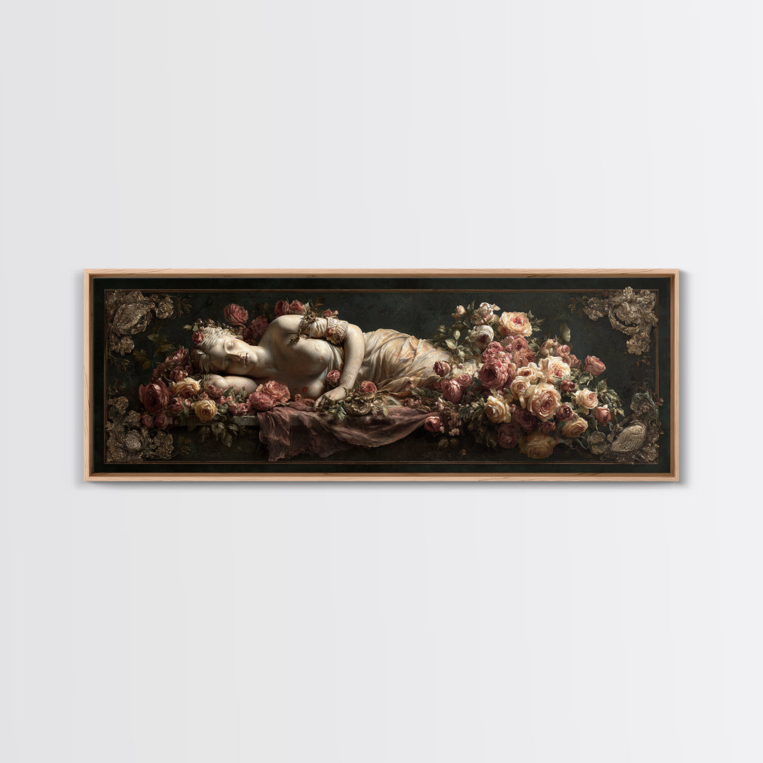 Venus Inspired Figure with Seashell and Roses Canvas Print, Renaissanceinspired Art, Room Decor, Living Room Decor, Classic, REN-3x1-68