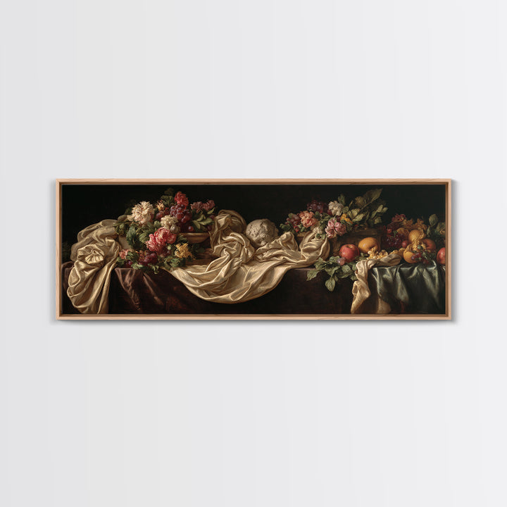 Floral Garland Surrounding a Classical Profile Canvas Print, Renaissanceinspired Art, Minimalist Decor, Living Room Decor, REN-3x1-86