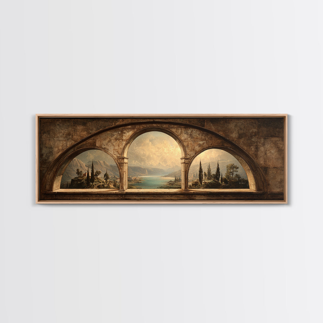 Architectural Arch with Italian Landscape Beyond Canvas Print, Renaissanceinspired Art, Mosaic Wall Art, Living Room Decor, REN-3x1-99