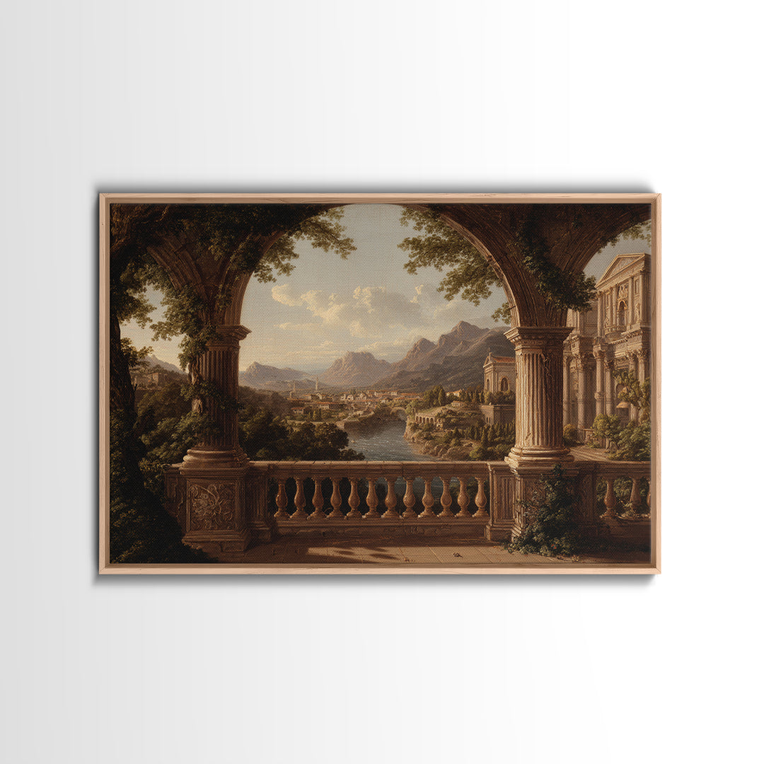 Architectural Arch with Italian Landscape Beyond Canvas Print, Renaissanceinspired Art, Neutral Decor, Living Room Decor, REN-3x2-15
