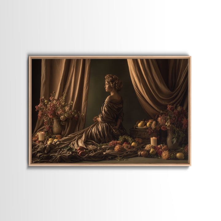 Mythic Goddess in Flowing Drapery Framed Canvas Print, Renaissanceinspired Art, Contemporary Art, Living Room Decor, Classic, REN-3x2-36