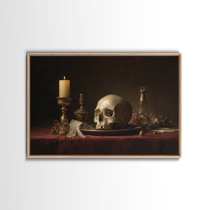 Old Master Skull and Candle Still Life Canvas Print, Renaissanceinspired Art, Digital Art, Living Room Decor, Fine Art, Classic, REN-3x2-38