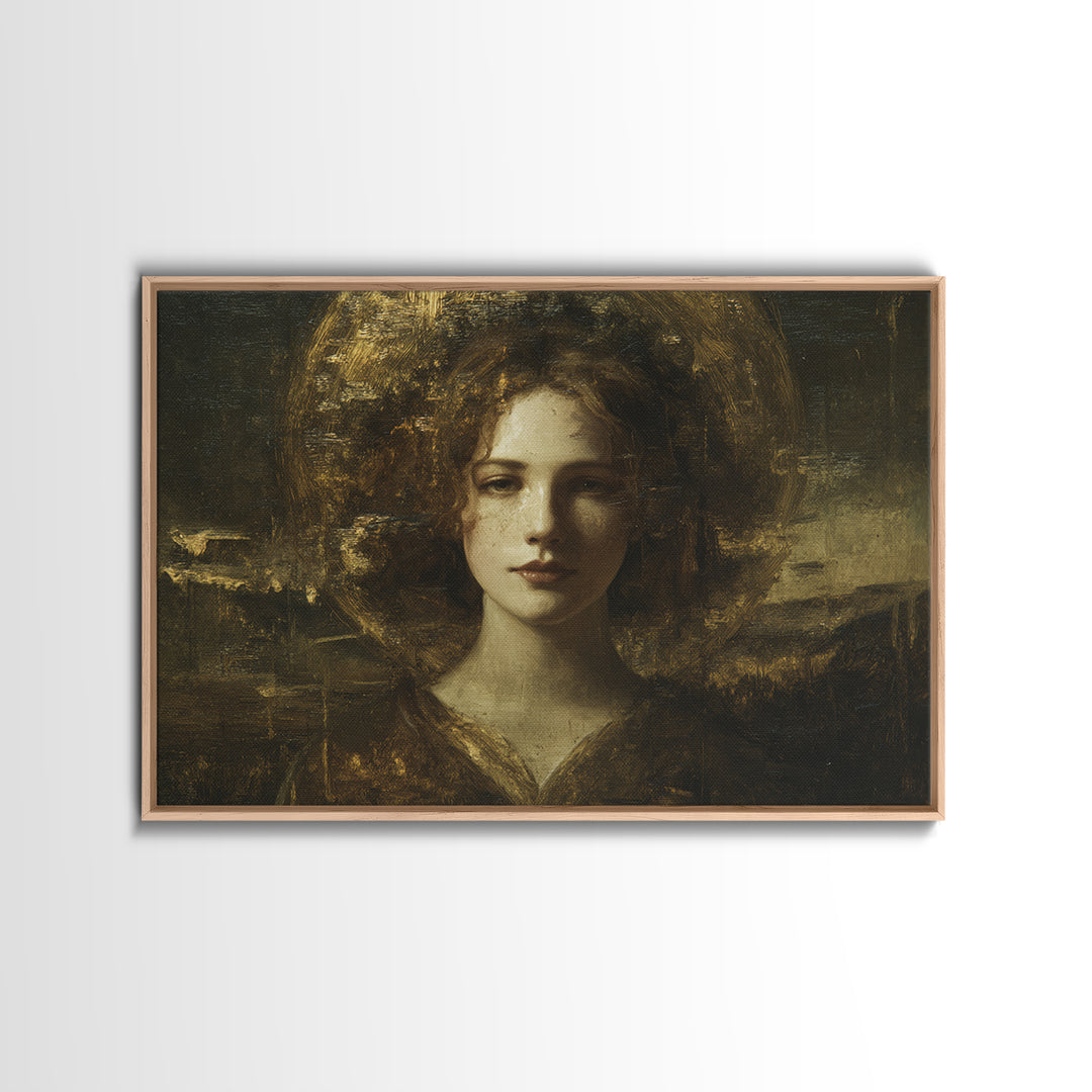Gold Halo Portrait Canvas Print, Renaissanceinspired Art, Digital Print, Living Room Decor, Fine Art, Classic, Living Room Art, REN-3x2-57